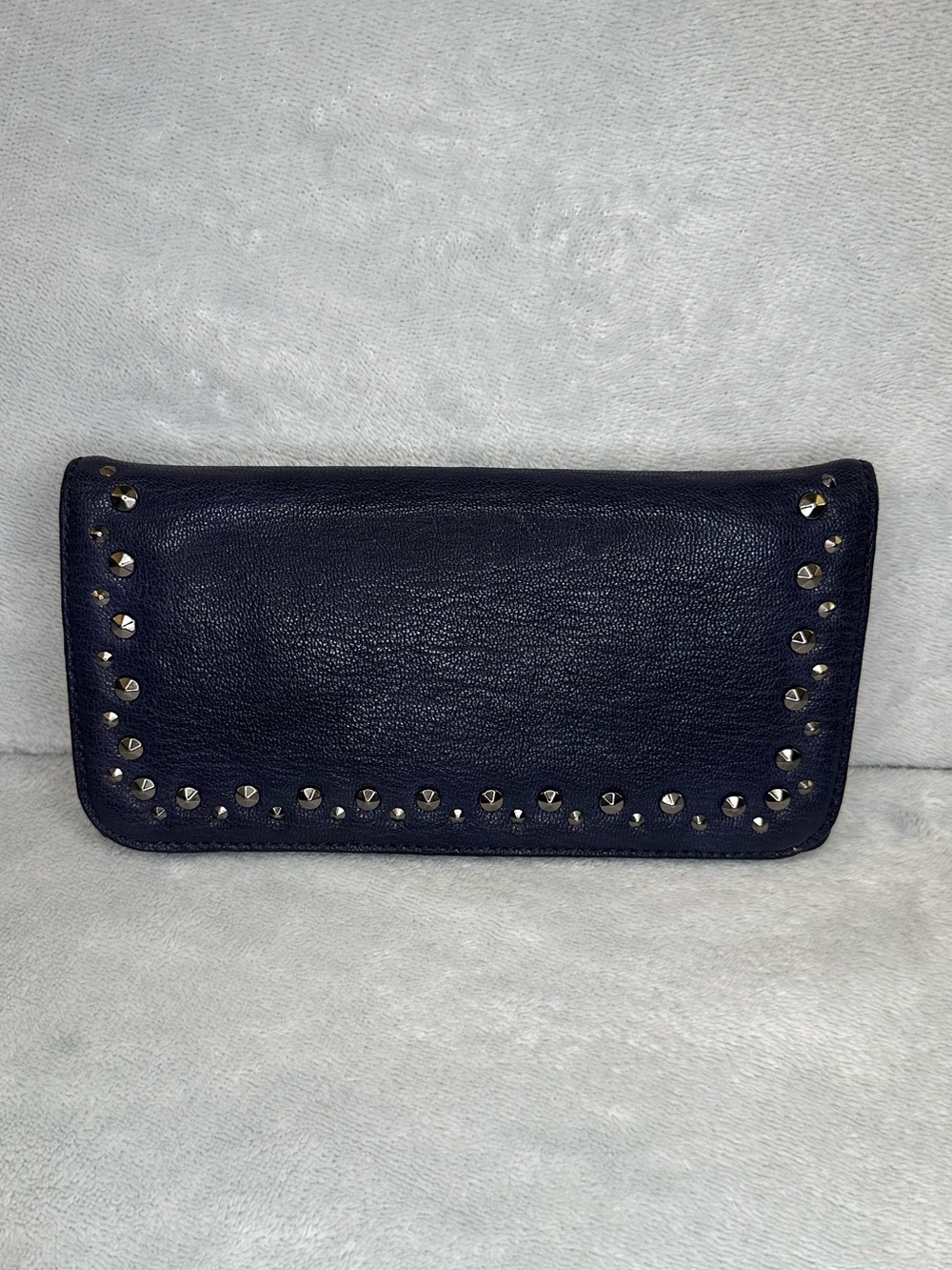 Banana Republic Navy Blue Goat Leather Studded Continental Wallet